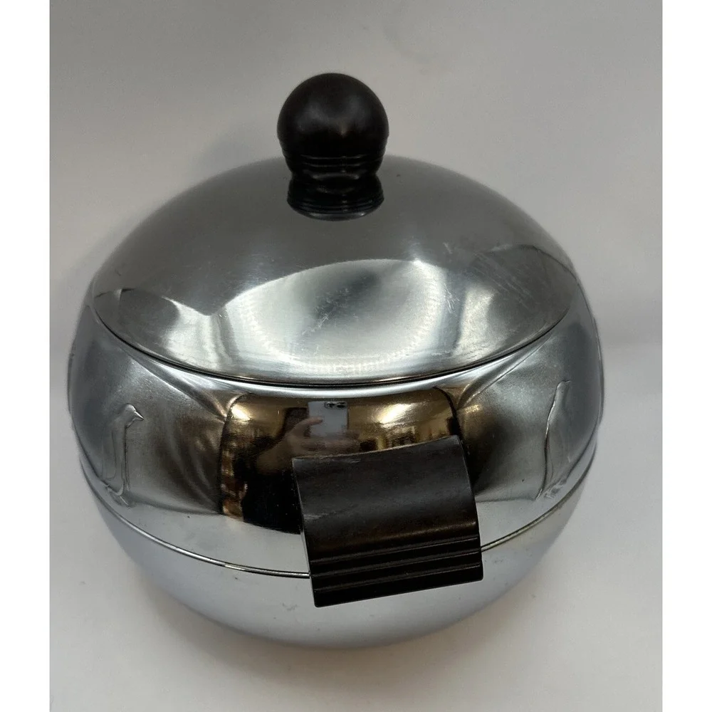 Westbend Ice Bucket Penguin Bakelite Handles Round Hot & Cold Aluminum Vintage